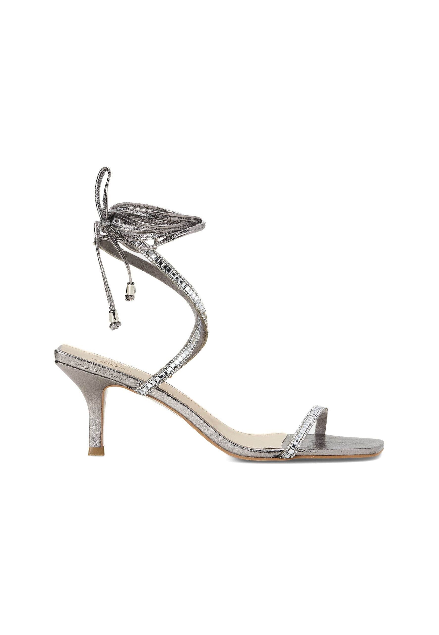 Mangará Atelier Silver Leather 8 Cm Heeled Sandals – Handcrafted Open-Toe Design