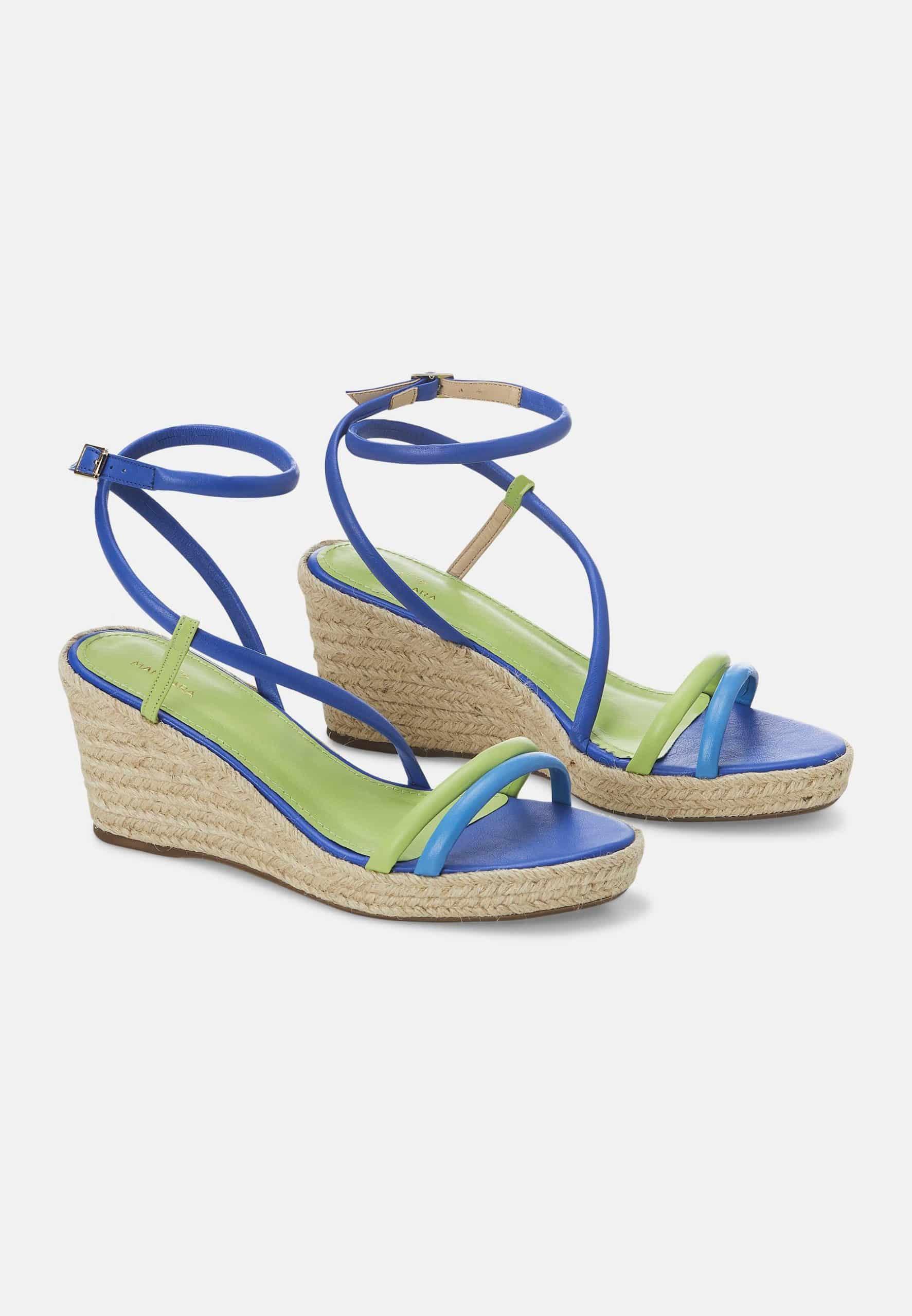 Mangará Atelier Blue Leather Espadrille Wedges Romã – Women’S Jute Platform Sandals