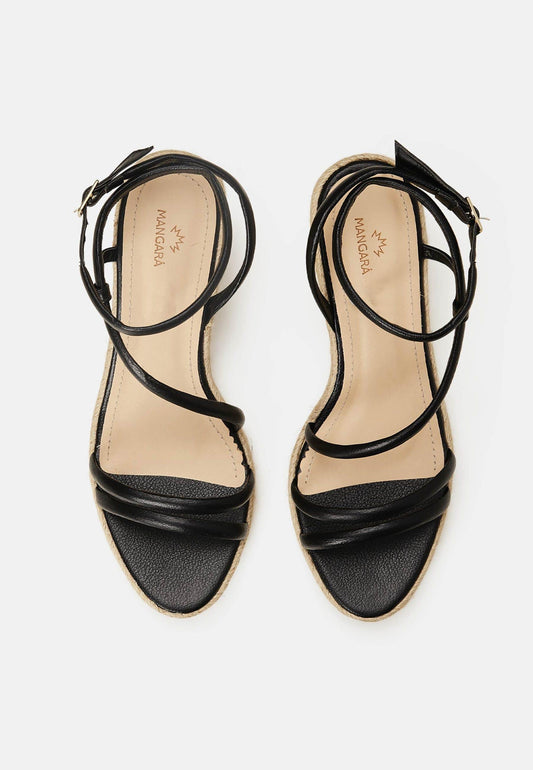 Mangará Atelier Black Leather Espadrille Wedges Romã – Women’S Jute Platform Sandals