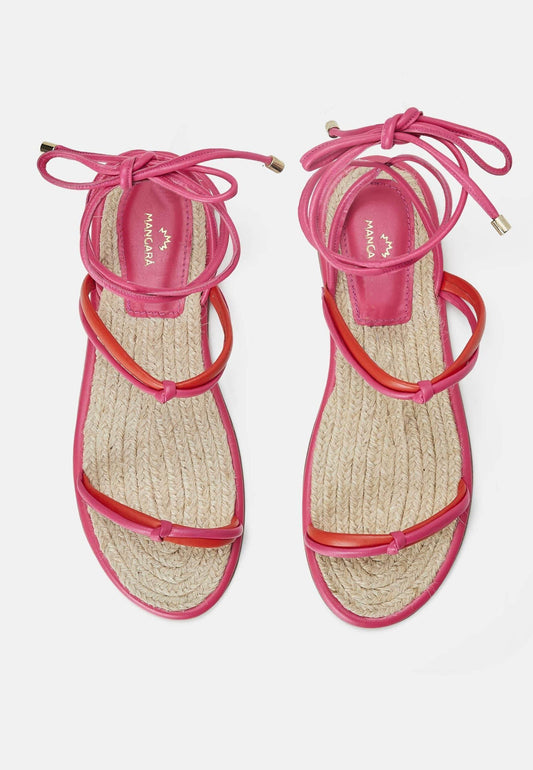 Mangará Atelier Pink Leather Lace-Up Sandals – Handcrafted With Natural Raffia Insole