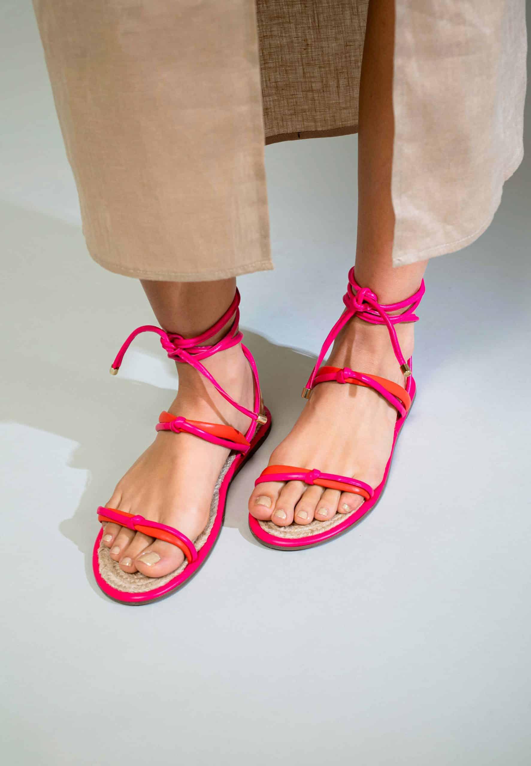 Mangará Atelier Pink Leather Lace-Up Sandals – Handcrafted With Natural Raffia Insole