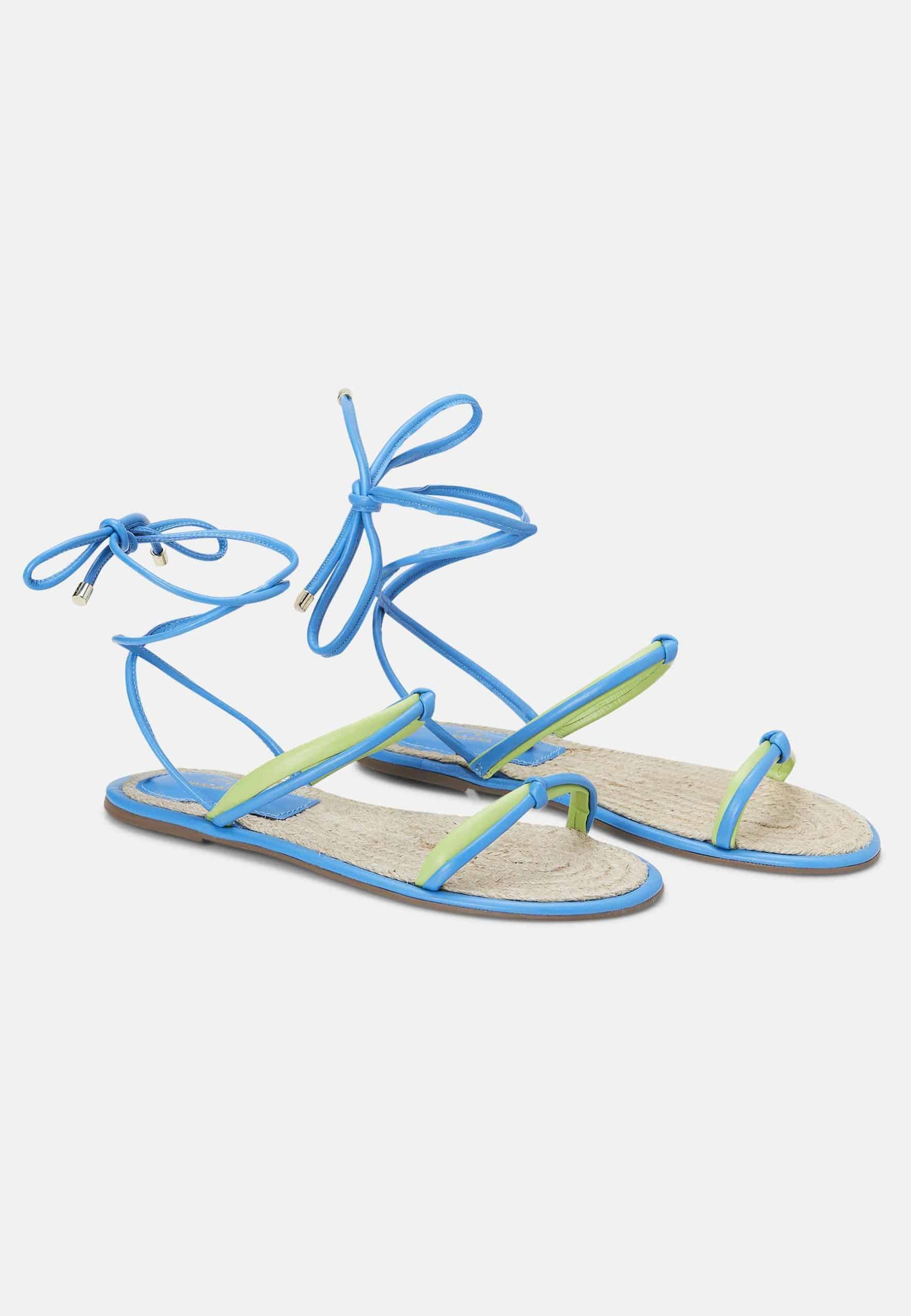 Mangará Atelier Blue Leather Lace-Up Sandals – Handcrafted With Natural Raffia Insole