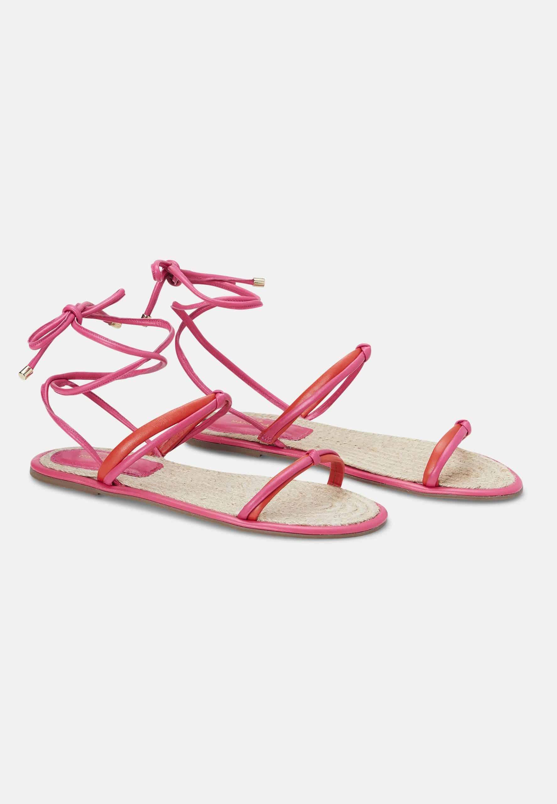 Mangará Atelier Pink Leather Lace-Up Sandals – Handcrafted With Natural Raffia Insole