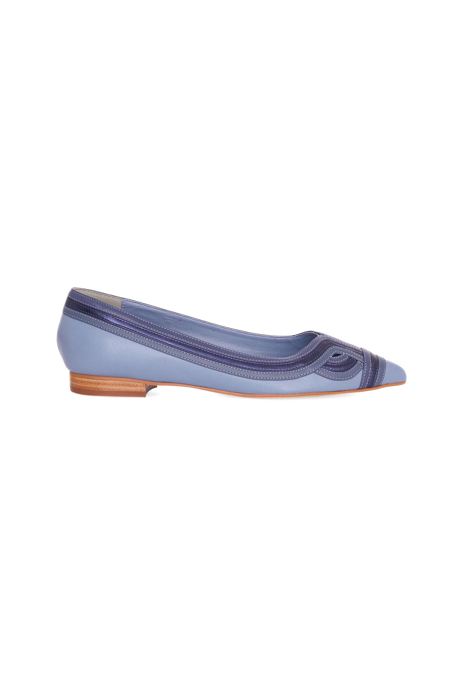 Mangará Atelier Blue Leather Ballerinas – Women’S Flat Shoes With Layered Detail