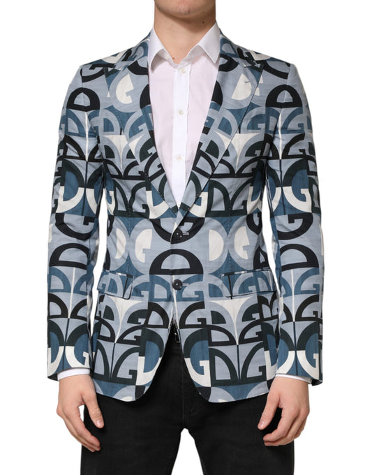 Dolce & Gabbana Blue Logo Monogram Single Breasted Blazer