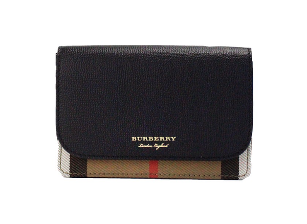 Burberry Hampshire Small House Check Canvas Black Derby Leather Crossbody Bag