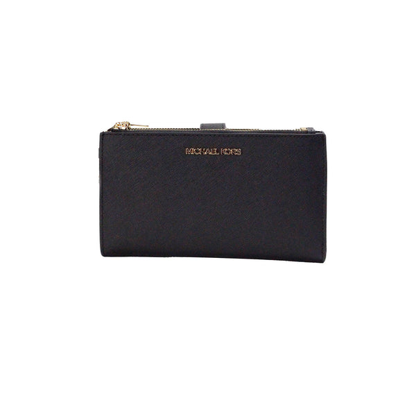 Michael Kors Jet Set Travel Black Leather Large Double Zip Wristlet Wallet