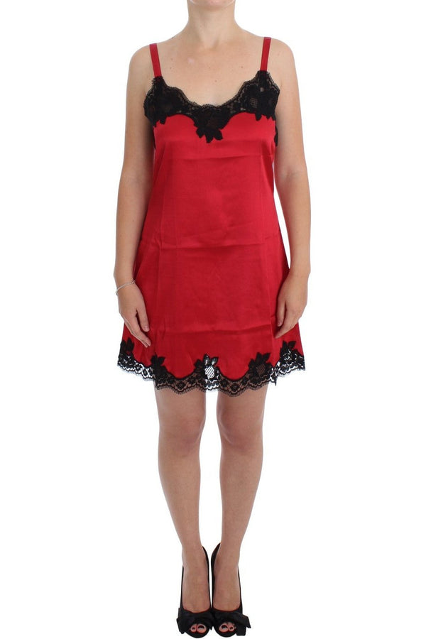 Dolce & Gabbana Red Silk Lace Chemise Dress