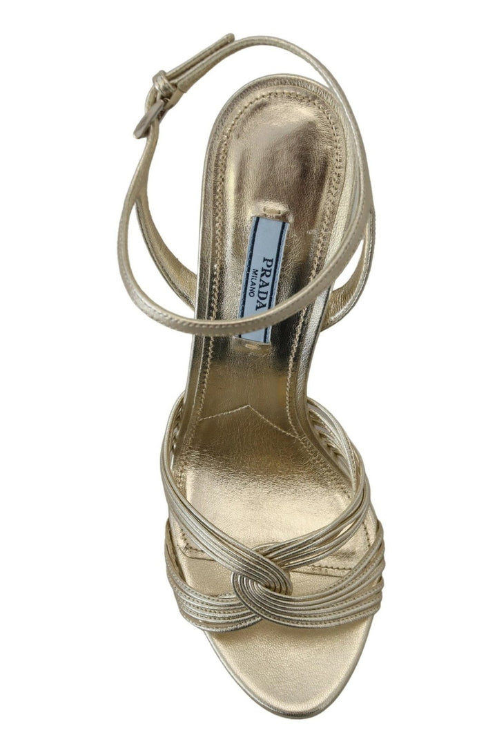 Prada Gold Leather Sandals Ankle Strap Heels Stiletto Sandal