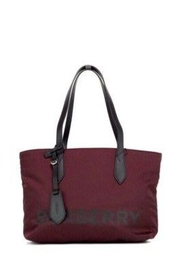 Burberry Small Burgundy Logo Branded Econyl Nylon Tote Shoulder Handbag Purse
