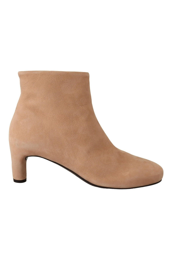 DEL CARLO Beige Suede Leather Mid Heels Pumps Boots Shoes