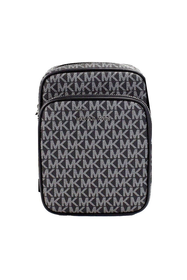 Michael Kors Black Silver PVC Flight Leather North South Chain Crossbody Bag - Elite ÉCLAT